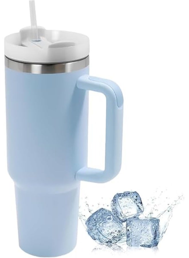 Stainless Steel 40oz Travel Tumbler with Handle & Straw Lid | Double-Layer Insulated Tumbler for Hot & Cold Beverages (Pack Of 1) (LIGHT BLUE)